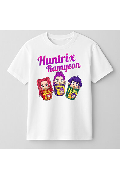 mixxi fashion Kpop Demon Hunters Huntrix Ramyeon Kısa Kollu Baskılı Kız Çocuk...