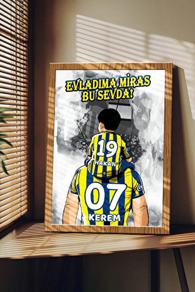 Sophanos Ahşap Çerçeve Görünümlü Sarı Lacivert Taraftar Baba-Oğul Kişiye Özel...