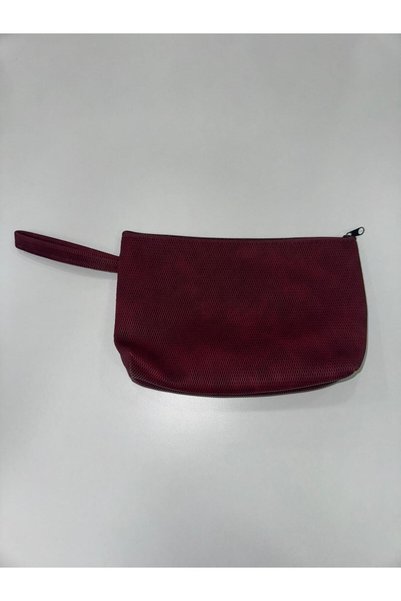 Sirena Accessories Bordo Suni Deri Renk Karışımlı Makyaj Çantası