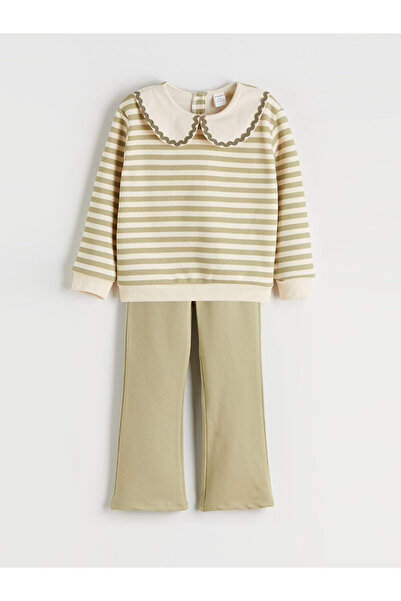 LC Waikiki Baby Collar Striped Girl's Sweatshirt and Leggings