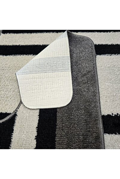 Kotonia Home Set of 2 bath mats anti-slip membrane, 100% synthetic fibers, black,50×40 cm,50×80 cm, Sandy Criptik