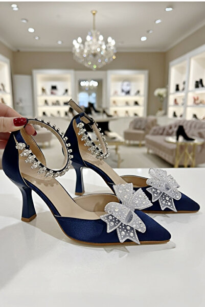 Modavien Pantofi de damă cu fundă albastru închis cu piatră (ESTE TOTĂLĂ)