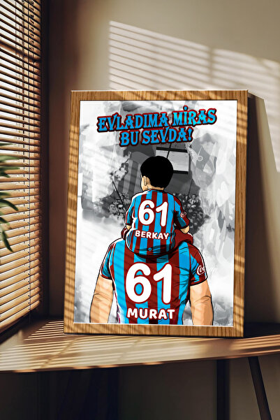 Sophanos Ahşap Çerçeve Görünümlü Bordo Mavi Taraftar Baba-Oğul Kişiye Özel Dü...