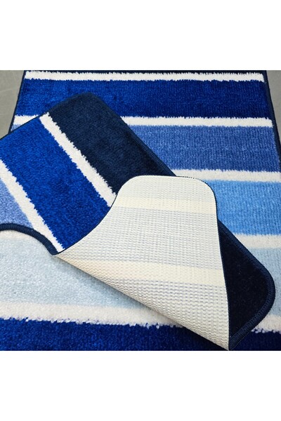 Kotonia Home Σετ 2 πατάκια μπάνιου με αντιολισθητική μεμβράνη, 100% συνθετικές ίνες, μπλε, 5040 cm, 5080 cm, Sandy Nadja