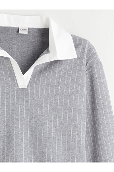 LC Waikiki Polo Yaka Çizgili Kız Çocuk Sweatshirt ve Tayt