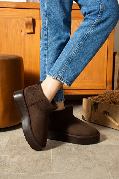 BERFONA AYA KAHVERENGİ SÜET İÇİ KÜRKLÜ 3 CM TABAN MİNİ BOT