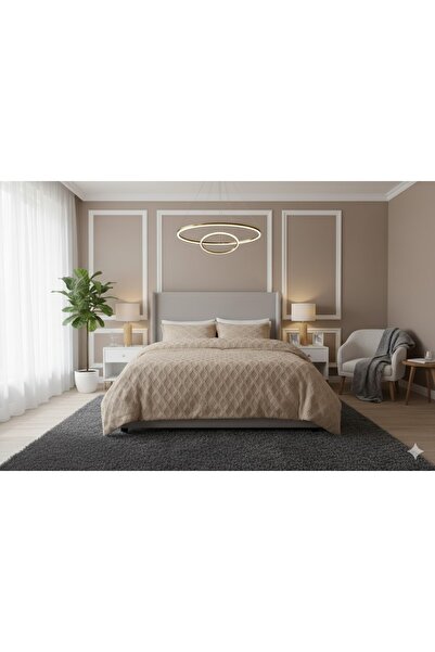 CEYLİNE JAKARLI SAKALLI YATAK ÖRTÜSÜ TEK KİŞİLİK EVA KAPUCCİNO