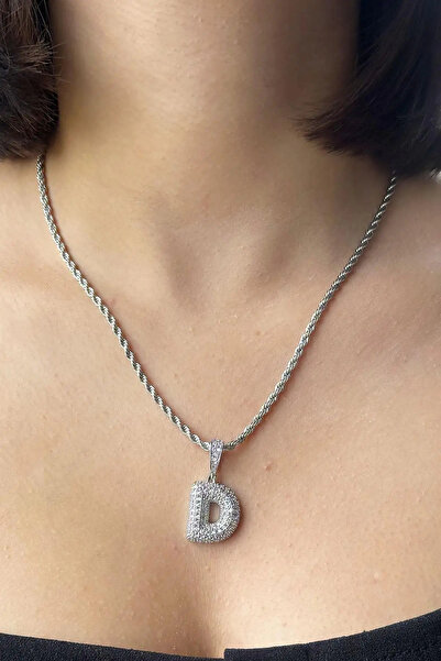 MODA Gümüş Renk Taş Detaylı D Harfli Kolye