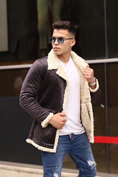 comstar Чоловічий зимовий піджак з кишенями, з хутром, кавового кольору, із замші