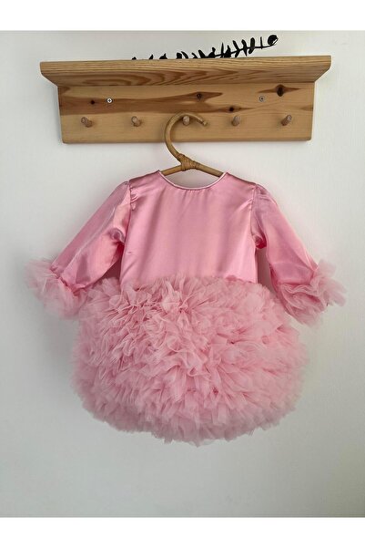 2kids2mom Kız Bebek Çocuk Elbise Uzun Kollu Tüllü Tütü Özel Gün Parti Doğum Günü Prenses Saten Abiye Elbise