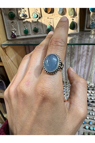 hayaltasari Doğal Akuamarin Taşlı Oval Gümüş Yüzük 925 Ayar