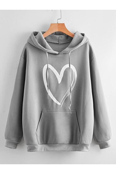 zeag Γυναικείο φούτερ με μεγάλη λευκή καρδιά στο επάνω μέρος