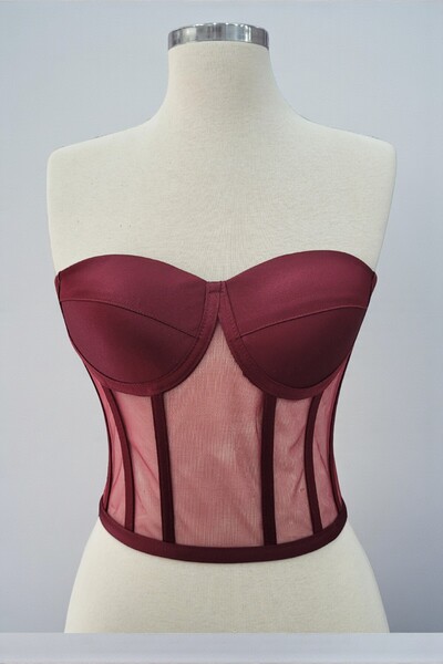 FİYPER Transparent Underwire Laced Bustier Ready Size Burgundy