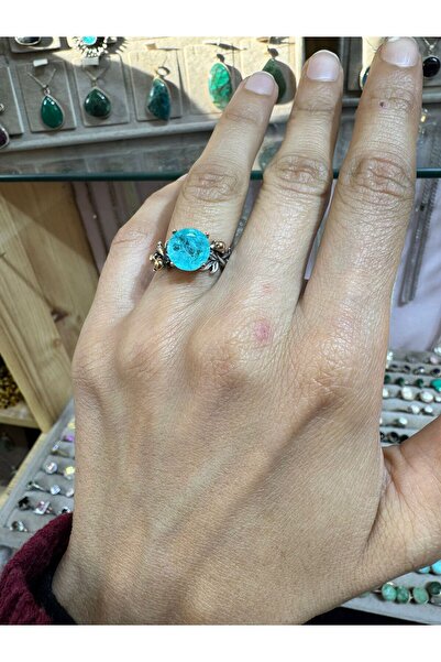 hayaltasari Sentetik Paraiba Taşlı Vintage Model Gümüş Yüzük