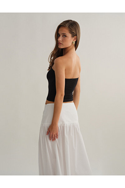 Baluxe Black Double Layered Strapless Cotton Top Blouse