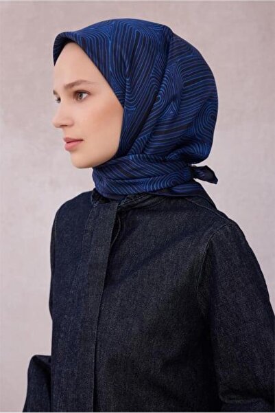 Belli Eșarfă din mătase pură Tivil IST 4209-53 cu model geometric bleumarin