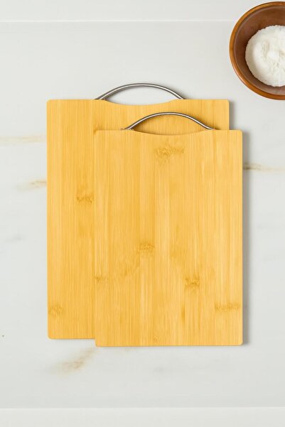 İLİVA Set of 2 Bamboo Cutting Boards - Natural Kitchen Presentation Bread Cutting Board