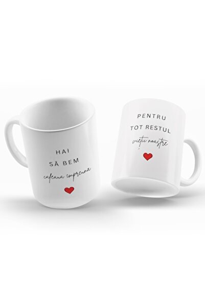 Joystos Set cadou pentru iubit/iubită, 2 căni ceramice albe 330 ml