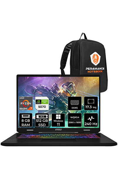 MSI Crosshair A17 HX R7 8840HX 8GB 512GB SSD RTX5070/8GB 115W 17" QHD+ 240Hz ...