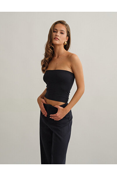 Baluxe Black Double Layered Strapless Cotton Top Blouse