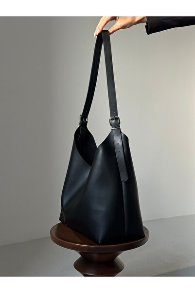 coaksco Γυναικεία τσάντα ώμου με λεπτομέρεια με αγκράφα, μαύρη τσάντα shopper