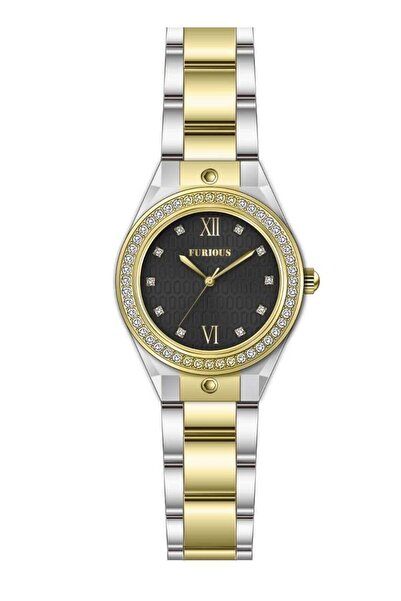 Furious Jewellery Two-Tone Watch with Crystal-Studded Bezel – Black Dial