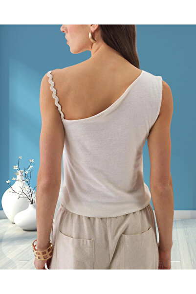 MinervaXint Women's Natural Shoulder-Off Slim Fit Linen Blouse