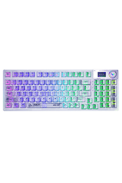 Aula Keyboard F98 PRO Custom Wireless Mechanical Keyboard with RGB Lighting, Gray Switch, and Screen