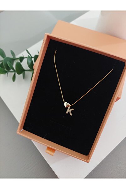 LUCKY ACCESSORIES قلادة من حجر الزركون الفولاذي بتصميم حرف وقلب بسيط، مع علبة...