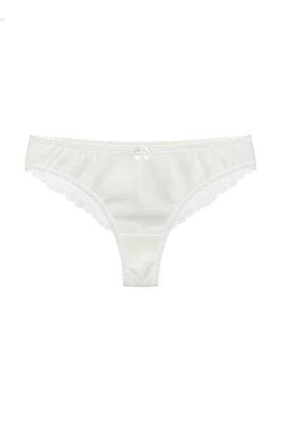 Boubon Co Γυναικείο εσώρουχο εκρού με λεπτομέρεια από τούλι δαντέλα στην πλάτη, μοντέλο Brazilian Thong