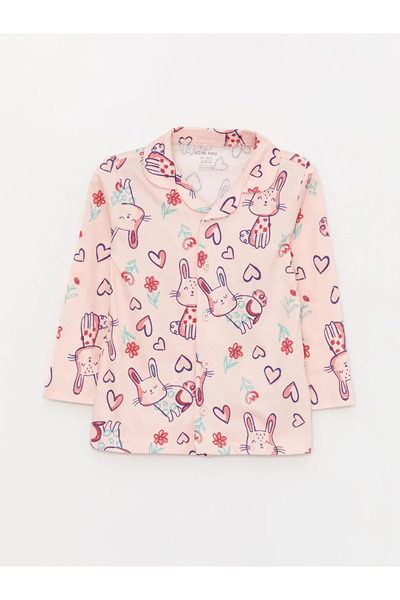 LC Waikiki Lcw Baby Pink Polo Neck Long Sleeve Printed Baby Girl Pajama Top