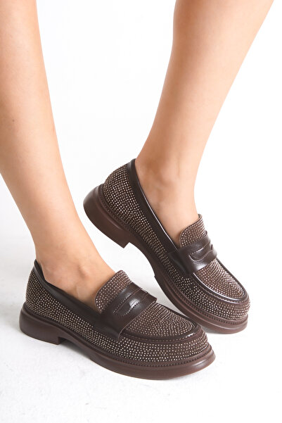 LEVONYA Жіночі коричневі замшеві ортопедичні лофери з камінцями