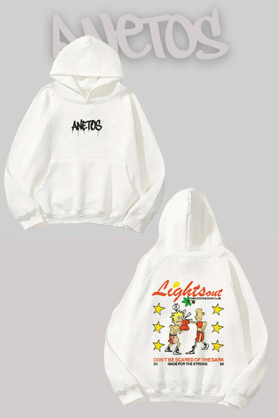 Anetos Boxing Gym Spate cu imprimeu Alb cu glugă Swea tricou