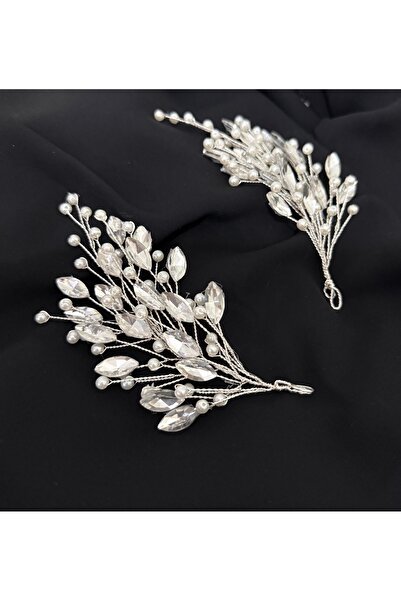 DesaAccessories İnci Detay Taşlı Zarif İKİLİ Nişan, Gelin Saç Aksesuarı, Tacı