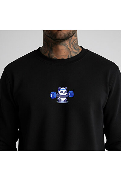 LORVEX Swea oversize unisex cu gât rotund tricou HALTER LIFTING PANDA Imprimat