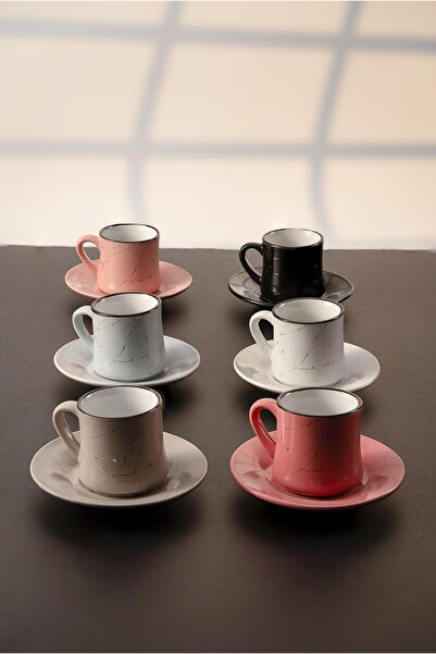 Yaren Style Gold Veined Modern Design 6 Color Luxury Porcelain Cup Set