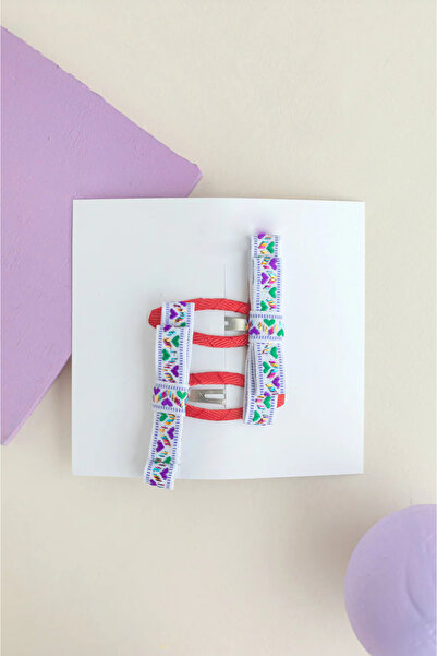 chipiques Set of 2 Ethnic Heart Patterned Glitter Ribbon Bow Hair Clips School Hair Clips