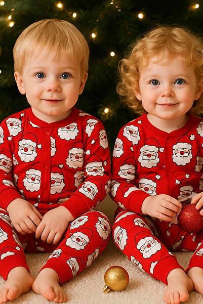 Melekpare Yılbaşı Noel Baba Figürlü Kız Erkek Bebek Tulumu Yılbaşı