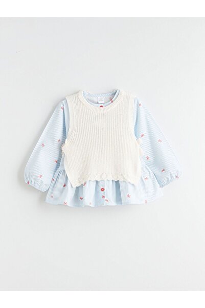 LC Waikiki LCW Kids Çizgili Poplin Kız Çocuk Gömlek ve Süveter