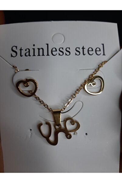 MRYart Gold Color Heart Figured Necklace and Earring Set