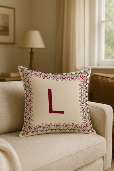 LadiesHome Litera L Burgundy - Bej Husă de pernă decorativă pentru cadou Husă...