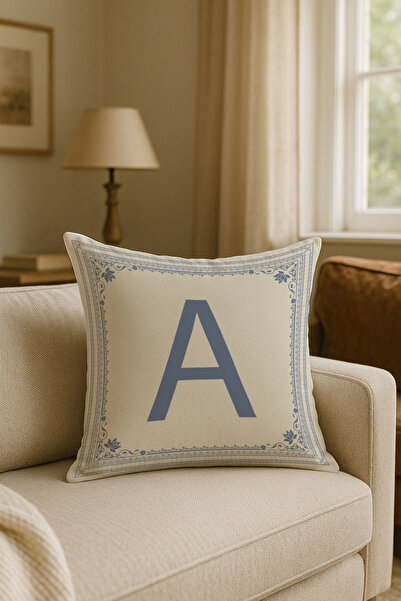 LadiesHome A Harfi - Bej Zemin Dekoratif Hediyelik Kırlent Kılıfı Harfli Kırl...