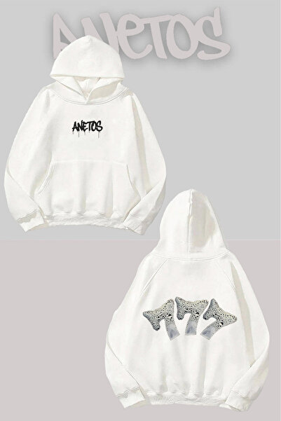 Anetos 777 شانز راك مطبوع سويت شيرت أبيض بغطاء رأس