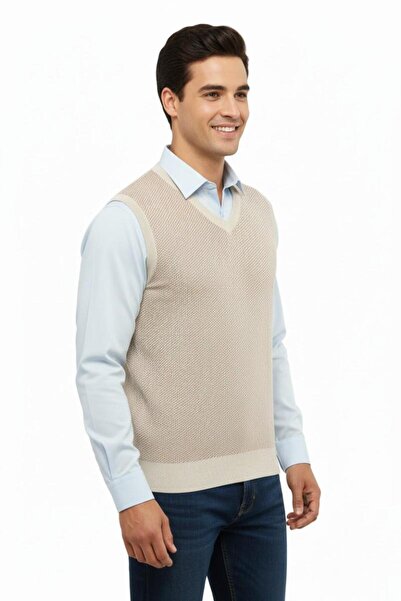 Çizgi Triko Men's V-Neck Sweater Steel Knit Regular Fit 5206H Bgl-St04841