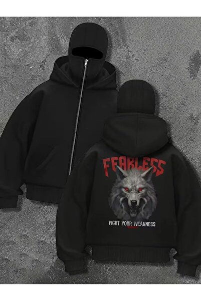 LOTS MODA Φούτερ Ninja Unisex με μάσκα χιονιού Ζακέτα με 2 νήματα χοντρό φλις