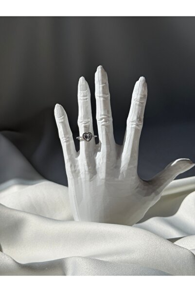 NB STEELORA خاتم فضي اللون مزين بحجر الزركون على شكل قلب