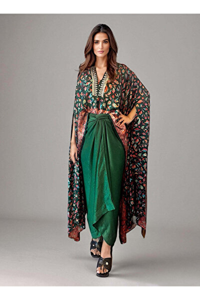 ECSTACY COUTURE Green Drape Skirt set