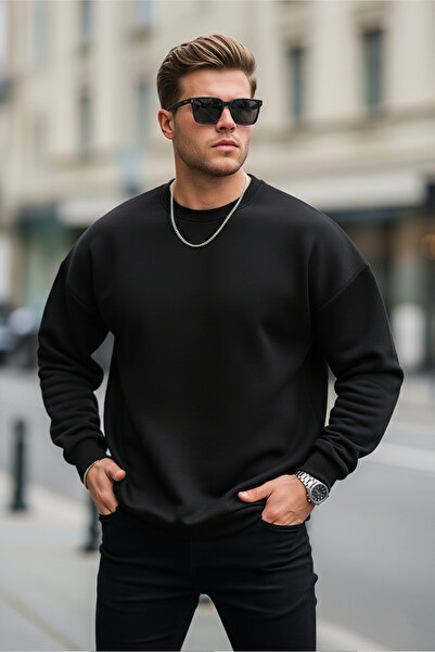 MAXIMILLIAN Men's Crew Neck Casual Black Sweatshirt