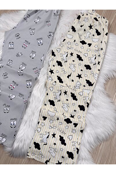 Pijamacs Gri Göz ve Sarı Tavşan Desenli 2'li Pijama Altı