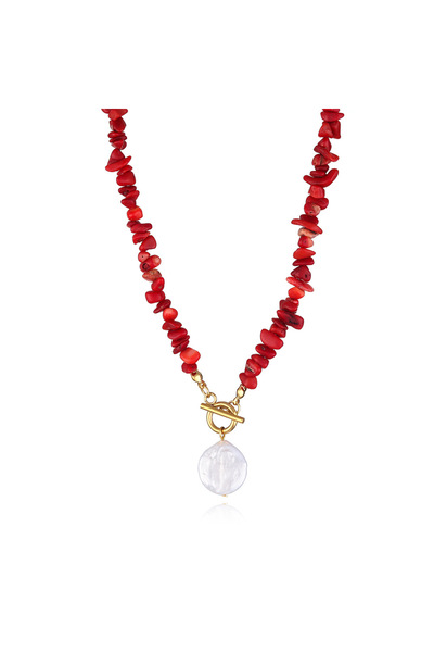 İPAR AKSESUAR KIRMIZI MERCAN DOĞAL TAŞLİ KOLYE RENK SEÇENEĞİ VAR